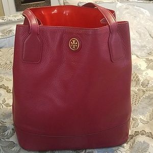 Vine red grained leather Tory Burch Michelle tote